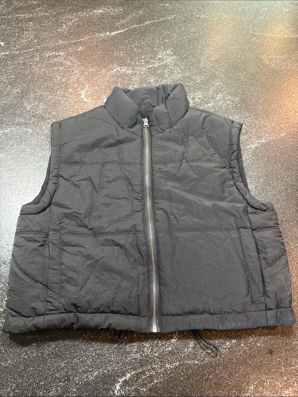 Women’s Black Quilted Cropped Puffer Vest - Full Zip Front